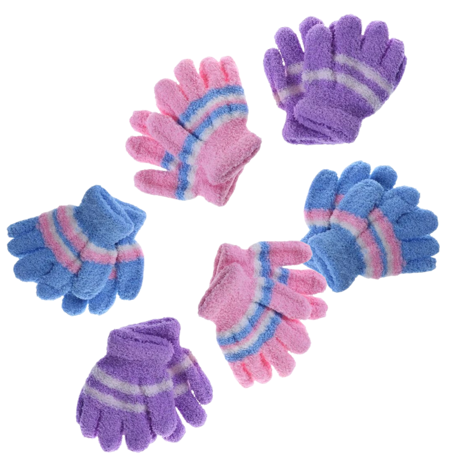 6 Pair Baby Gloves Warm Winter Full Finger Thermal Coral Fleece Kids Boys Girls V563-6PR-KIDGLOVS-ASTD