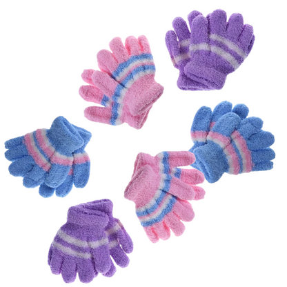 6 Pair Baby Gloves Warm Winter Full Finger Thermal Coral Fleece Kids Boys Girls V563-6PR-KIDGLOVS-ASTD