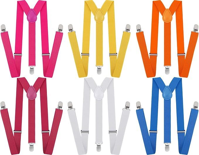 6x Mens Suspenders Braces Adjustable Strong Clip On Elastic Formal Wedding BULK - Assorted Colour Pack V563-6SLIMSUSPENDER-ASSTDCLRPK