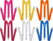 6x Mens Suspenders Braces Adjustable Strong Clip On Elastic Formal Wedding BULK - Assorted Colour Pack V563-6SLIMSUSPENDER-ASSTDCLRPK