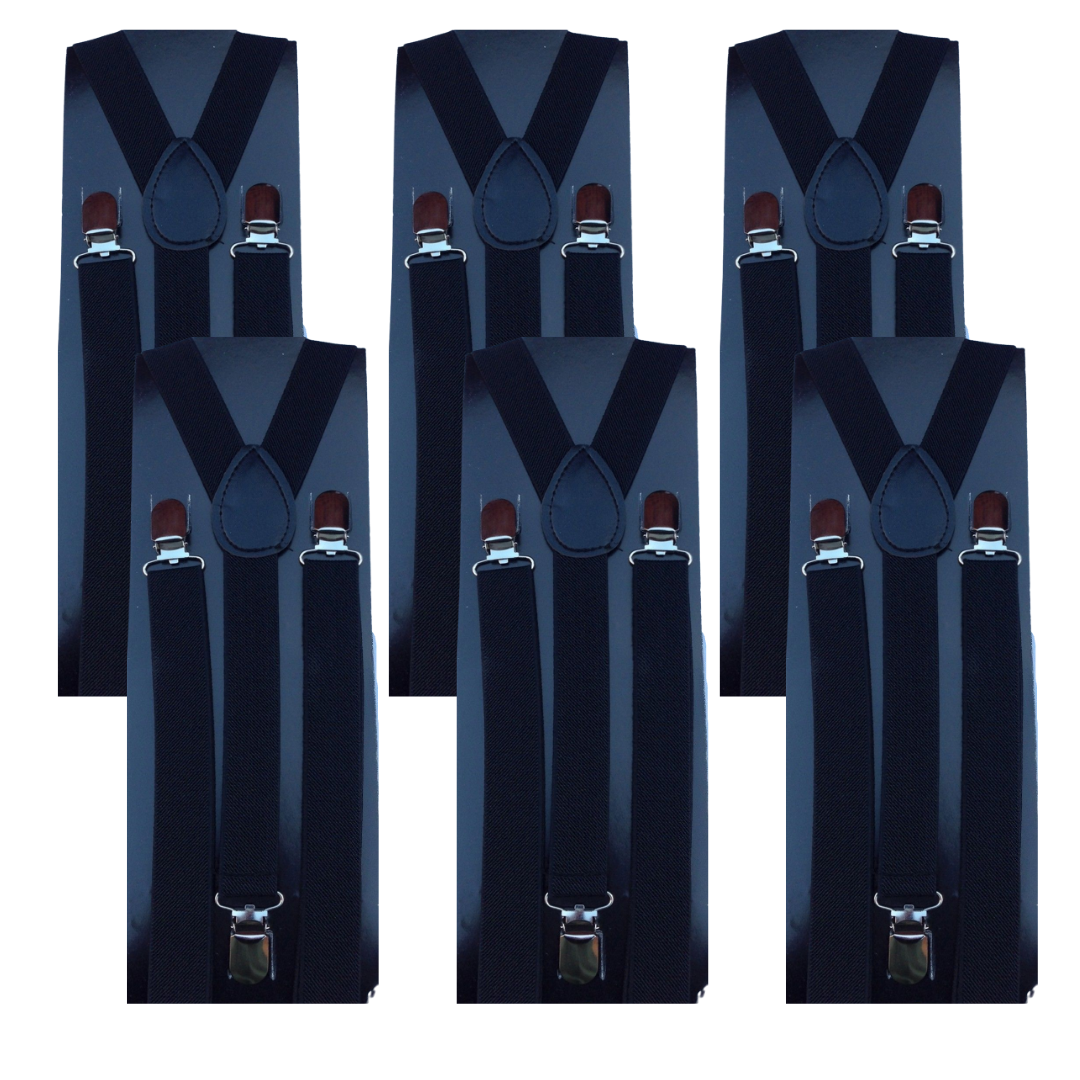 6x Mens Suspenders Braces Adjustable Strong Clip On Elastic Formal Wedding BULK - Black V563-6SLIMSUSPENDERS-BLK