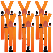 6x Mens Suspenders Braces Adjustable Strong Clip On Elastic Formal Wedding BULK - Fluro Orange V563-6SLIMSUSPENDERS-FLUORNG