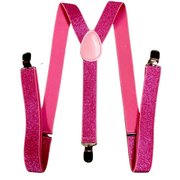 6x Mens Suspenders Braces Adjustable Strong Clip On Elastic Formal Wedding BULK - Hot Pink (Glitter)