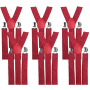 6x Mens Suspenders Braces Adjustable Strong Clip On Elastic Formal Wedding BULK - Red (Glitter)