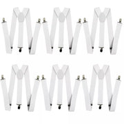 6x Mens Suspenders Braces Adjustable Strong Clip On Elastic Formal Wedding BULK - White V563-6SLIMSUSPENDERS-WHT