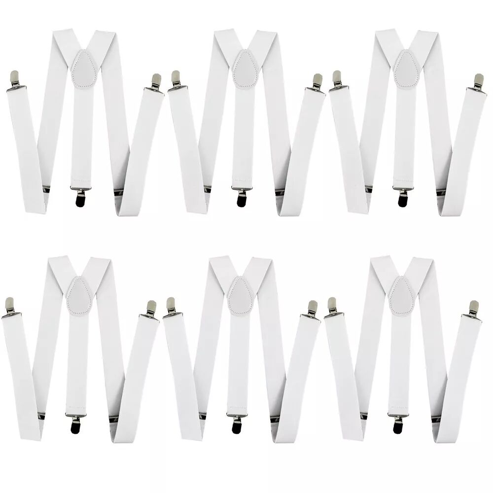 6x Mens Suspenders Braces Adjustable Strong Clip On Elastic Formal Wedding BULK - White V563-6SLIMSUSPENDERS-WHT