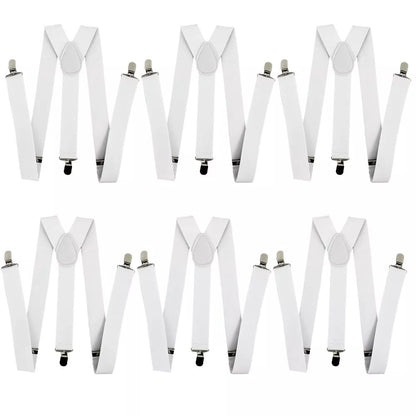 6x Mens Suspenders Braces Adjustable Strong Clip On Elastic Formal Wedding BULK - White V563-6SLIMSUSPENDERS-WHT