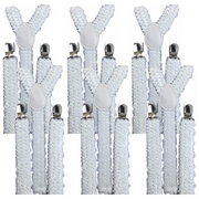 6x Mens Suspenders Braces Adjustable Strong Clip On Elastic Formal Wedding BULK - White (Sequin) V563-6SLIMSUSPENDERS-WHTSEQN