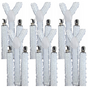 6x Mens Suspenders Braces Adjustable Strong Clip On Elastic Formal Wedding BULK - White (Sequin) V563-6SLIMSUSPENDERS-WHTSEQN