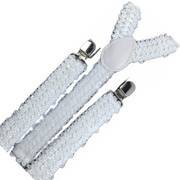 6x Mens Suspenders Braces Adjustable Strong Clip On Elastic Formal Wedding BULK - White (Sequin) V563-6SLIMSUSPENDERS-WHTSEQN