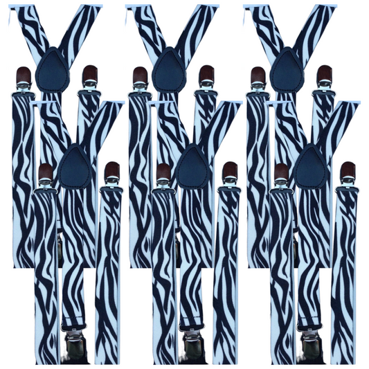 6x Mens Suspenders Braces Adjustable Strong Clip On Elastic Formal Wedding BULK - Zebra V563-6SLIMSUSPENDERS-ZEB