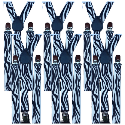 6x Mens Suspenders Braces Adjustable Strong Clip On Elastic Formal Wedding BULK - Zebra V563-6SLIMSUSPENDERS-ZEB