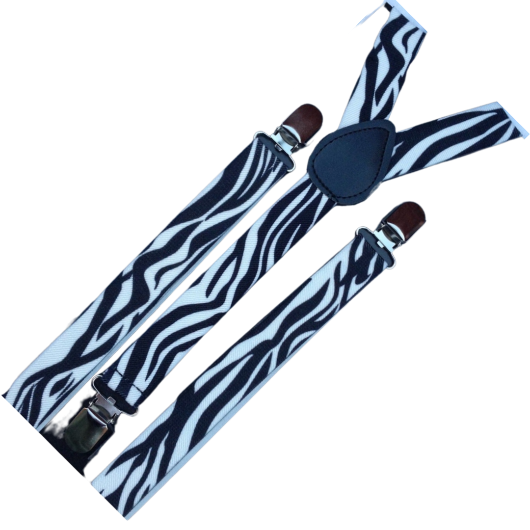 6x Mens Suspenders Braces Adjustable Strong Clip On Elastic Formal Wedding BULK - Zebra V563-6SLIMSUSPENDERS-ZEB