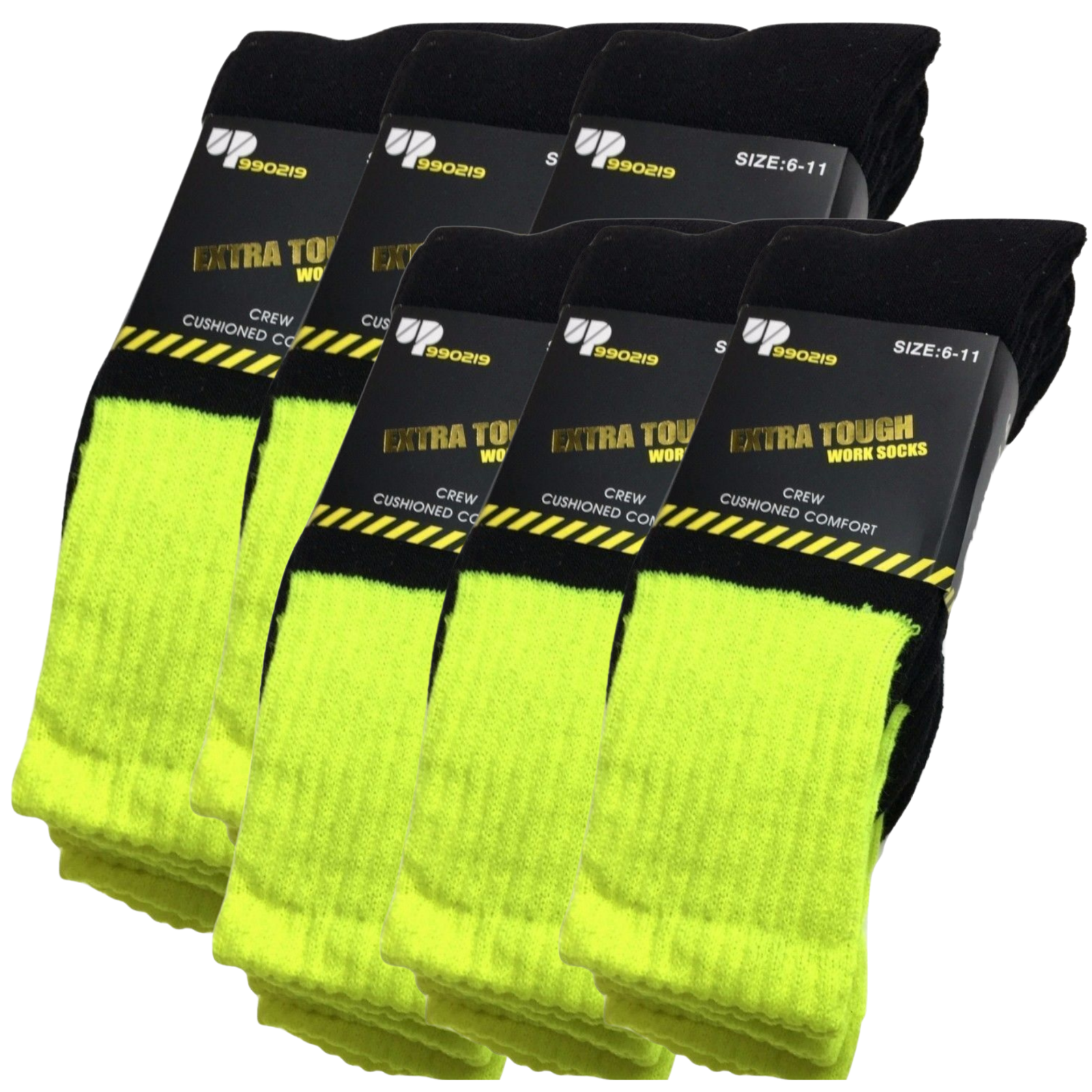 6x Pairs HI VIS SOCKS Workwear Work Safety Tradie High Visibility Fluro - Yellow - 6-11 V563-6XBR-HIVISSOX-YLW6-11