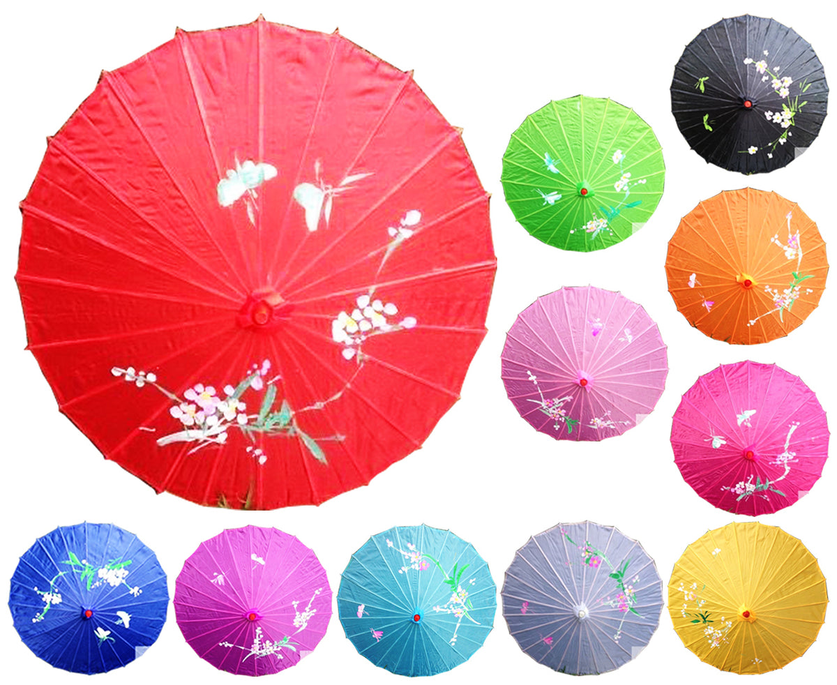 6x PARASOL UMBRELLA Chinese Japanese Bamboo Flower Pattern 80cm Large BULK - Assorted Colour Pack V563-6XBR-PARUMB-ACOLOUR