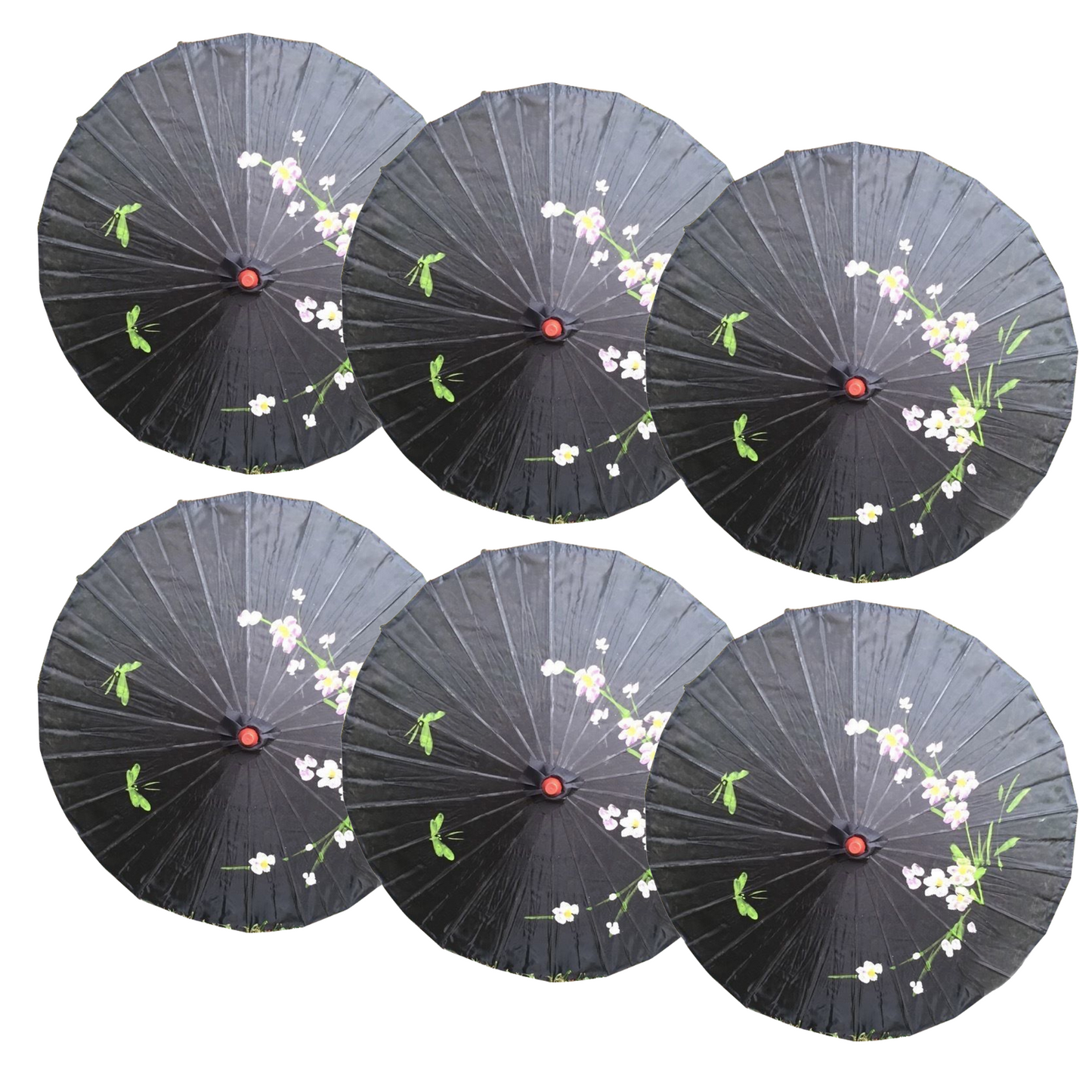 6x PARASOL UMBRELLA Chinese Japanese Bamboo Flower Pattern 80cm Large BULK - Black V563-6XBR-PARUMB-BLK