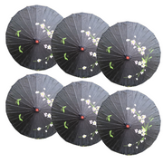 6x PARASOL UMBRELLA Chinese Japanese Bamboo Flower Pattern 80cm Large BULK - Black V563-6XBR-PARUMB-BLK