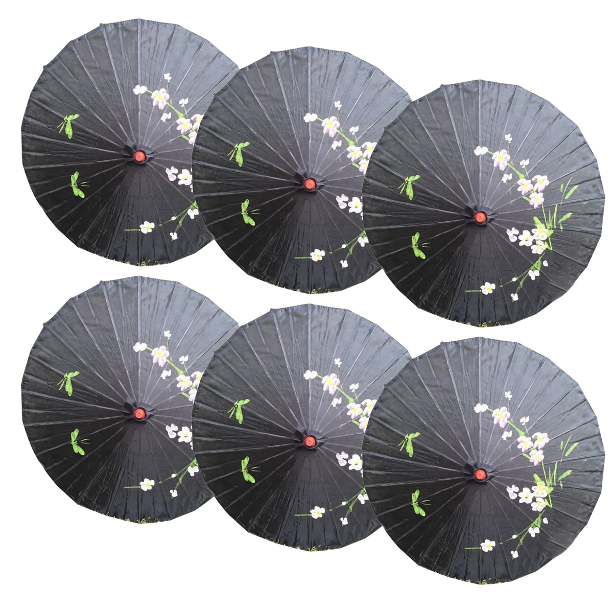 6x PARASOL UMBRELLA Chinese Japanese Bamboo Flower Pattern 80cm Large BULK - Black V563-6XBR-PARUMB-BLK