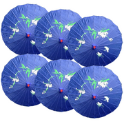 6x PARASOL UMBRELLA Chinese Japanese Bamboo Flower Pattern 80cm Large BULK - Blue V563-6XBR-PARUMB-BLU