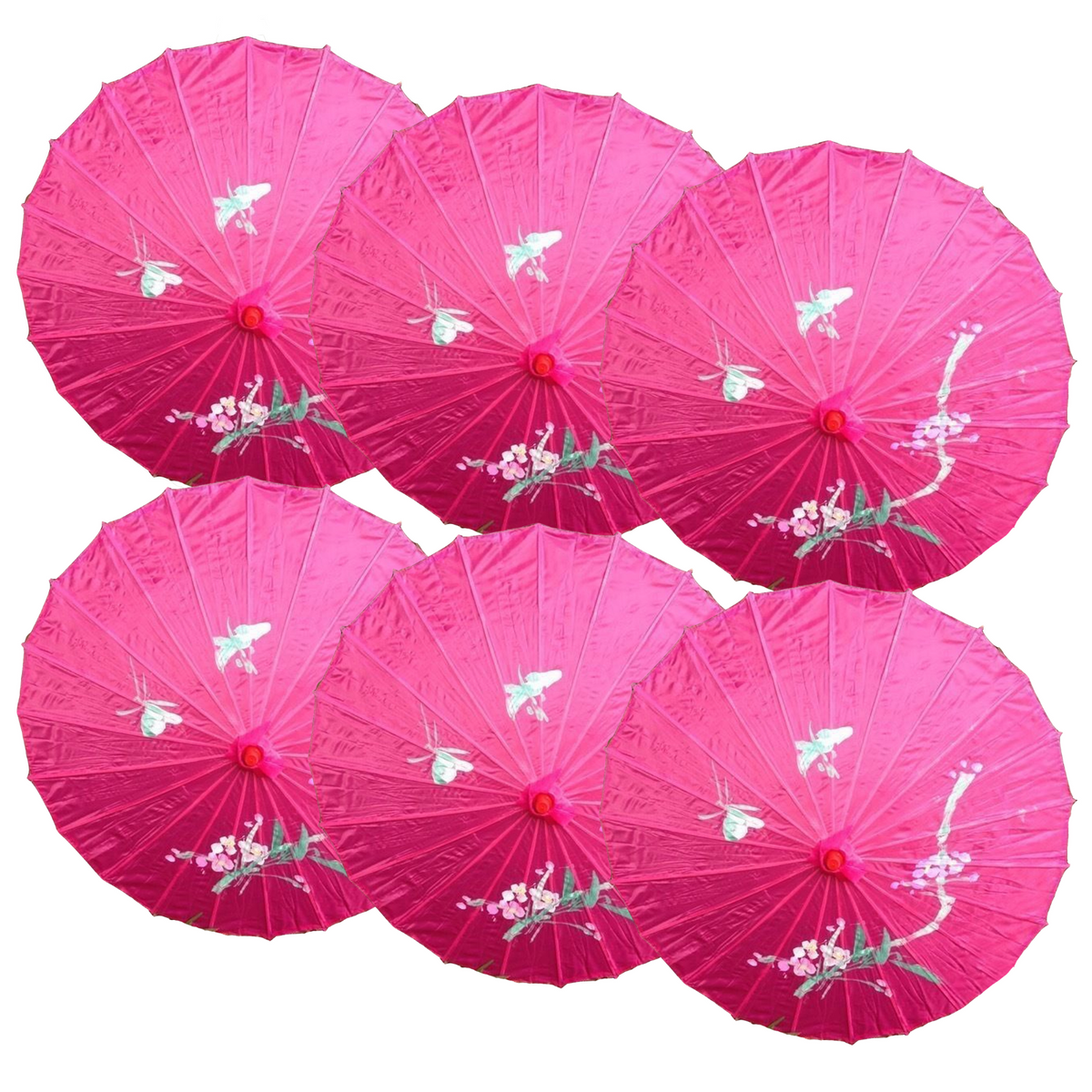 6x PARASOL UMBRELLA Chinese Japanese Bamboo Flower Pattern 80cm Large BULK - Hot Pink V563-6XBR-PARUMB-HOTPNK