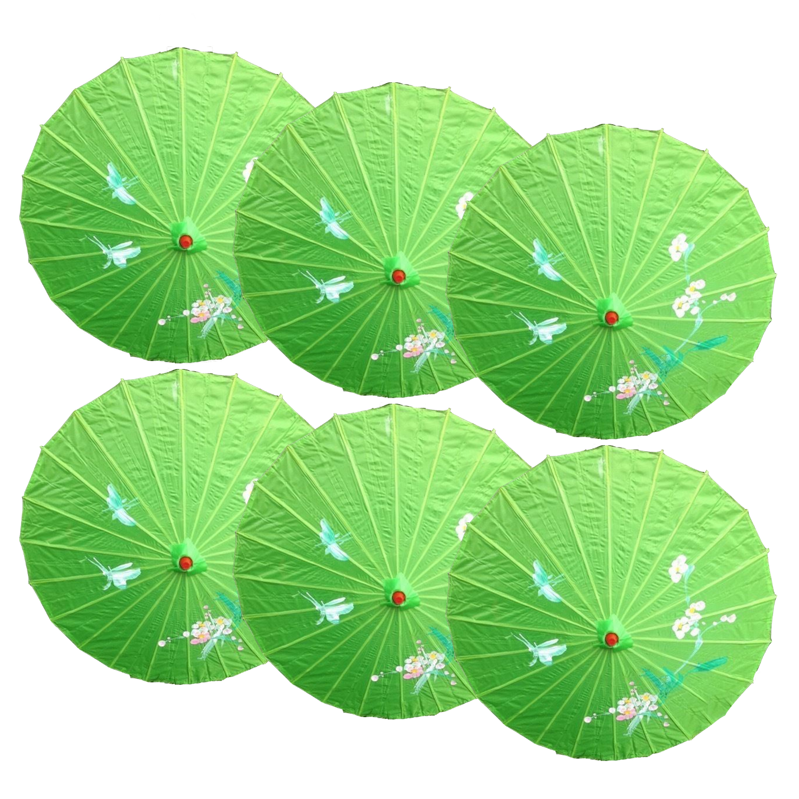 6x PARASOL UMBRELLA Chinese Japanese Bamboo Flower Pattern 80cm Large BULK - Light Green V563-6XBR-PARUMB-LGRN