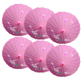 6x PARASOL UMBRELLA Chinese Japanese Bamboo Flower Pattern 80cm Large BULK - Light Pink V563-6XBR-PARUMB-LPNK