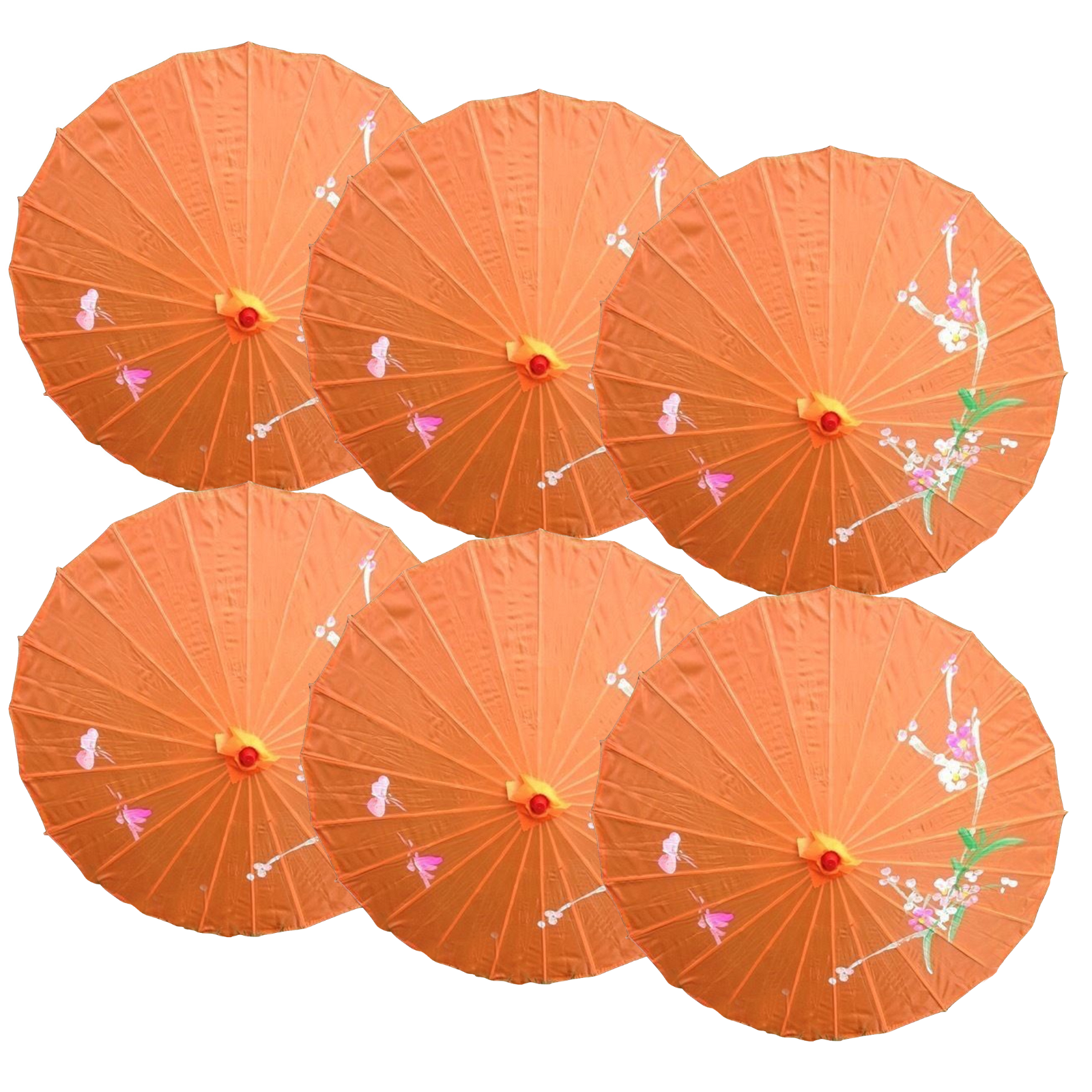 6x PARASOL UMBRELLA Chinese Japanese Bamboo Flower Pattern 80cm Large BULK - Orange V563-6XBR-PARUMB-ORG