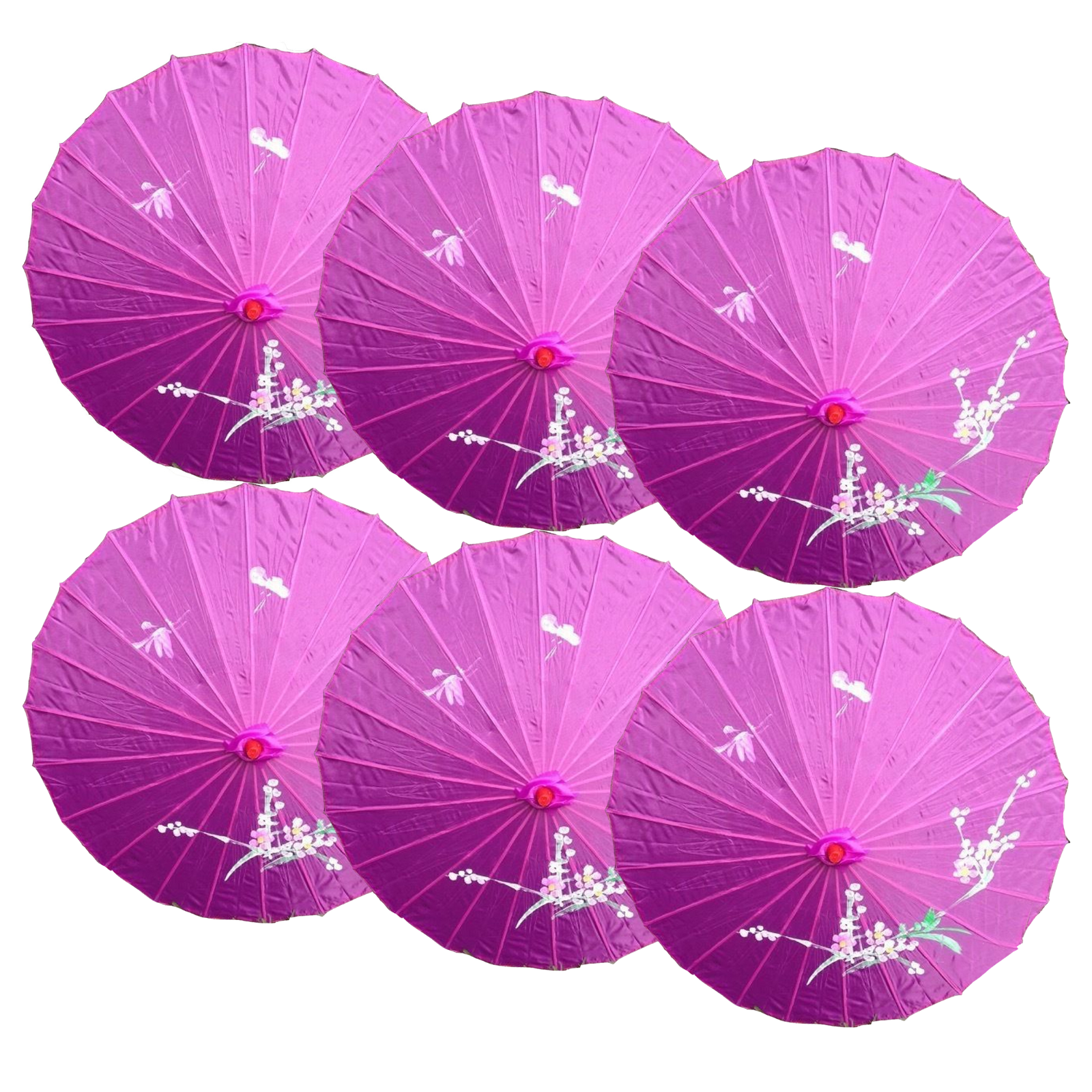 6x PARASOL UMBRELLA Chinese Japanese Bamboo Flower Pattern 80cm Large BULK - Purple V563-6XBR-PARUMB-PRPLE