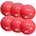 6x PARASOL UMBRELLA Chinese Japanese Bamboo Flower Pattern 80cm Large BULK - Red V563-6XBR-PARUMB-RED