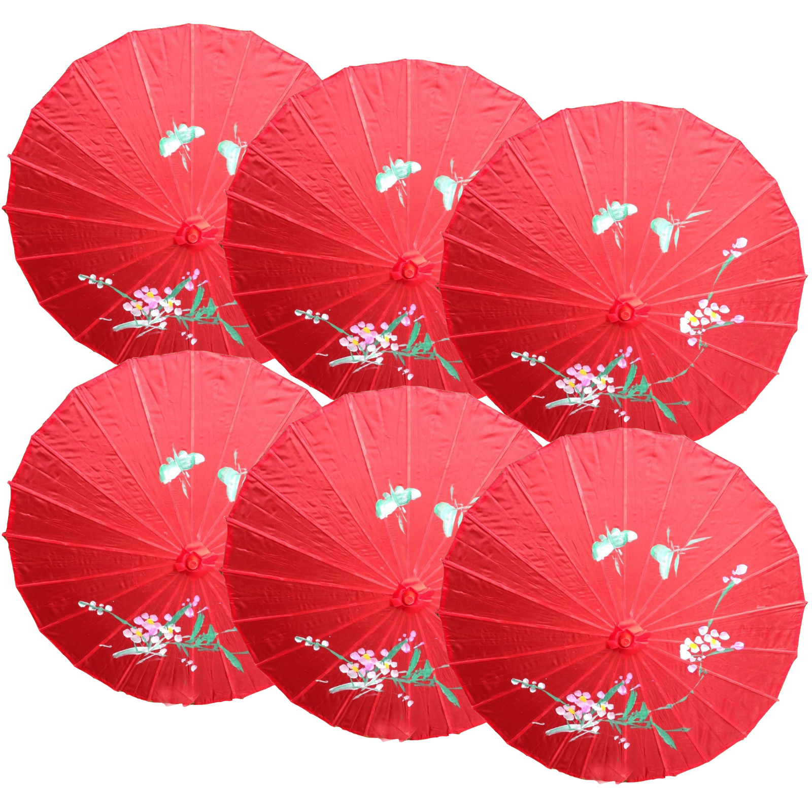 6x PARASOL UMBRELLA Chinese Japanese Bamboo Flower Pattern 80cm Large BULK - Red V563-6XBR-PARUMB-RED