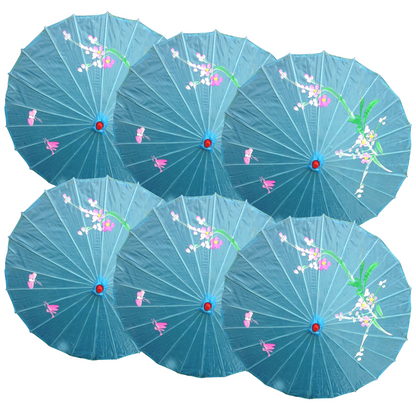 6x PARASOL UMBRELLA Chinese Japanese Bamboo Flower Pattern 80cm Large BULK - Sky Blue V563-6XBR-PARUMB-SKYBLU