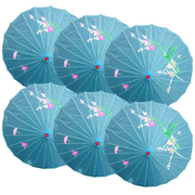 6x PARASOL UMBRELLA Chinese Japanese Bamboo Flower Pattern 80cm Large BULK - Sky Blue V563-6XBR-PARUMB-SKYBLU