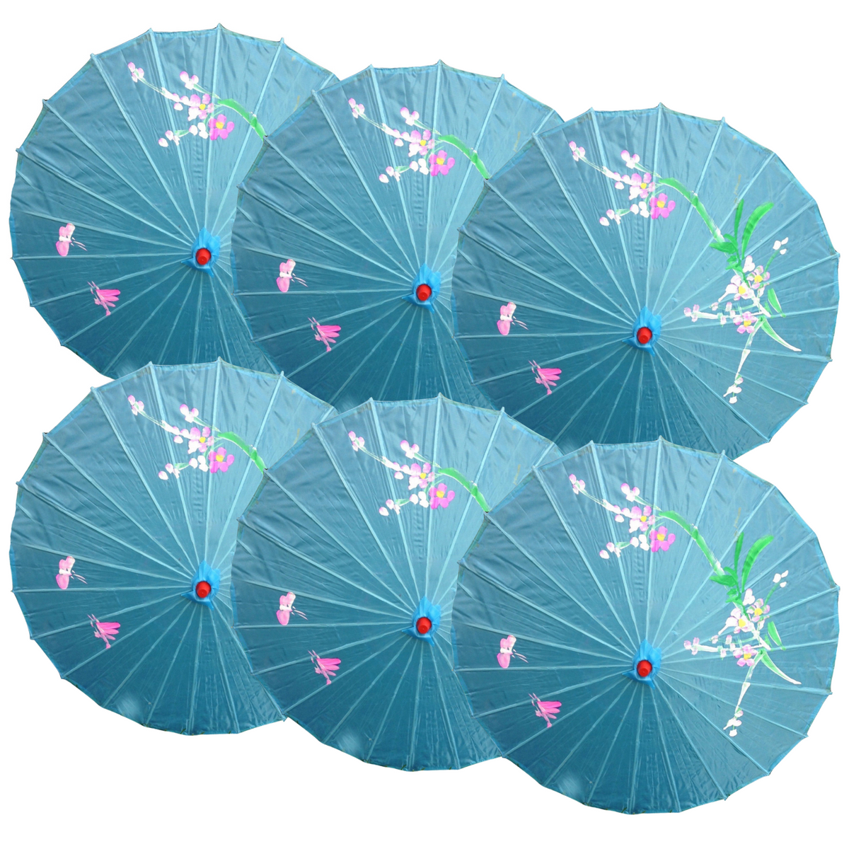6x PARASOL UMBRELLA Chinese Japanese Bamboo Flower Pattern 80cm Large BULK - Sky Blue V563-6XBR-PARUMB-SKYBLU