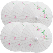 6x PARASOL UMBRELLA Chinese Japanese Bamboo Flower Pattern 80cm Large BULK - White V563-6XBR-PARUMB-WHT