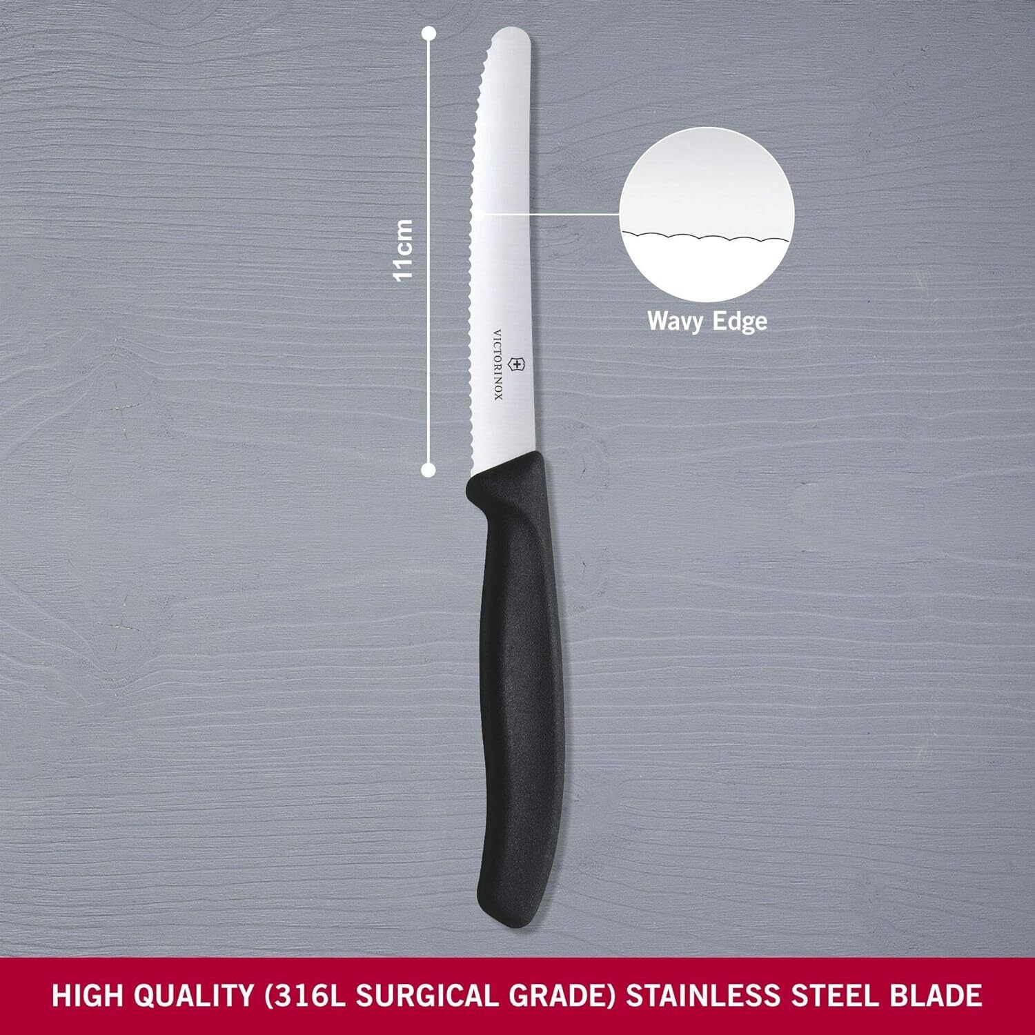 6x Victorinox Standard Wavy Edge Steak and Tomato Knife - Black V563-6_7833-6PCS