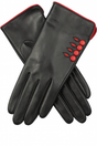 Dents Womens Leather Gloves w/ Button Detail Piped Cuff & Silk Feel Lining - Black/Berry - Medium V563-7-6009-BLACK_BERRY-M