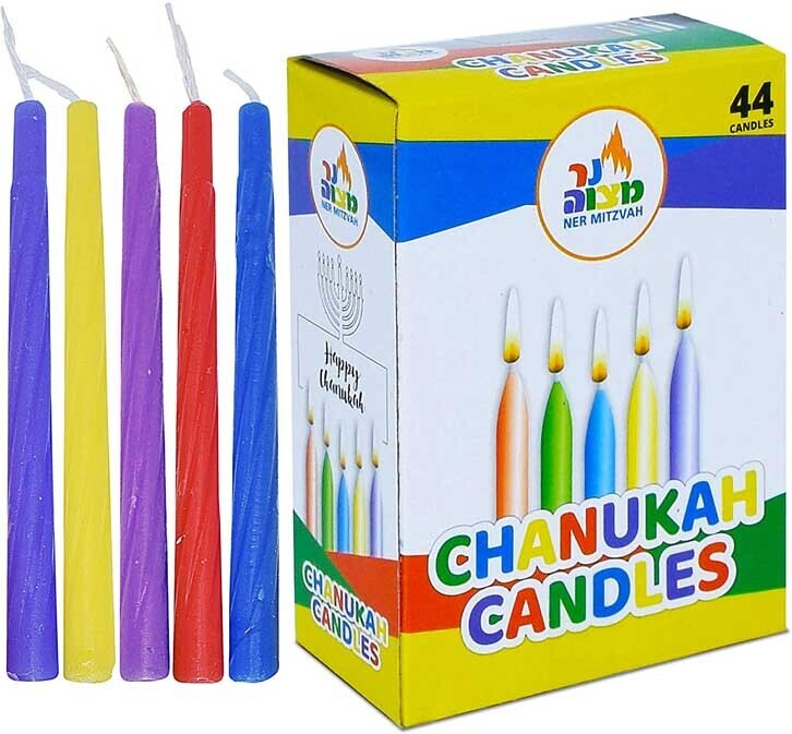 Ner Mitzvah Multi Color Standard Chanukah Candles Hannukah - 1 Pack of 44pcs V563-706132280012