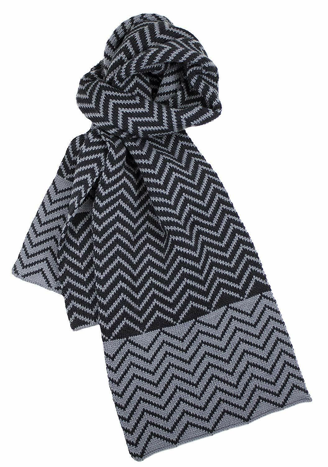 Dents Zig Zag Two-Tone Knit Scarf Warm Winter Ski - Black/Charcoal V563-72-0015-BLACK_CHAR-ONESIZ