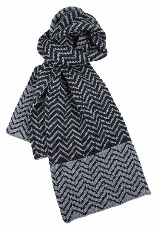 Dents Zig Zag Two-Tone Knit Scarf Warm Winter Ski - Black/Charcoal V563-72-0015-BLACK_CHAR-ONESIZ