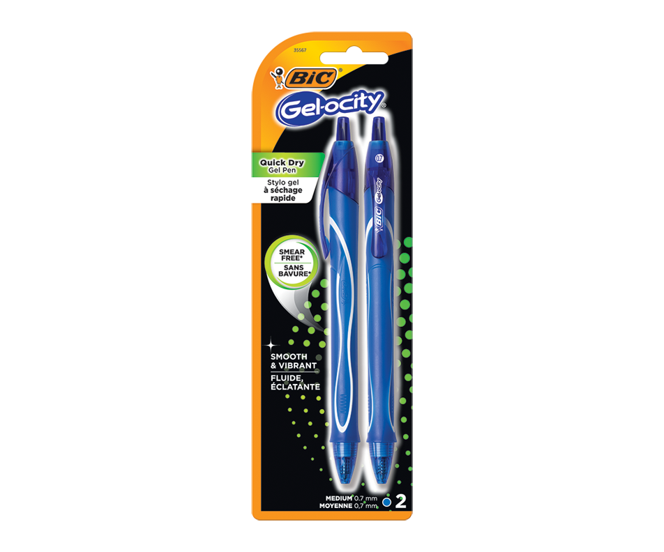 BiC Gel-Ocity Quick Dry Gel Pen Medium Blue (0.7 mm) -12 Packs of 2 Units (24 Pens Total) V563-73530-12PK