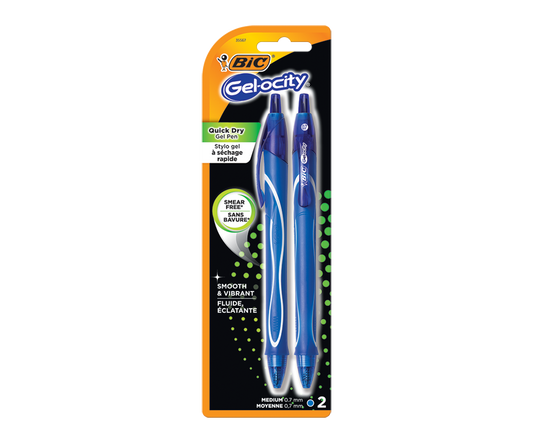 BiC Gel-Ocity Quick Dry Gel Pen Medium Blue (0.7 mm) -12 Packs of 2 Units (24 Pens Total) V563-73530-12PK