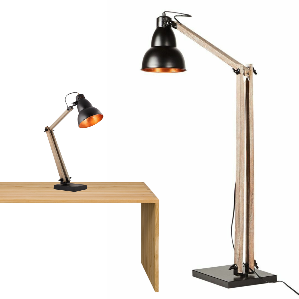 2x Lamps - Faroe Scandi Floor + Table Desk Light Modern Natural Wooden Retro V563-7503275090