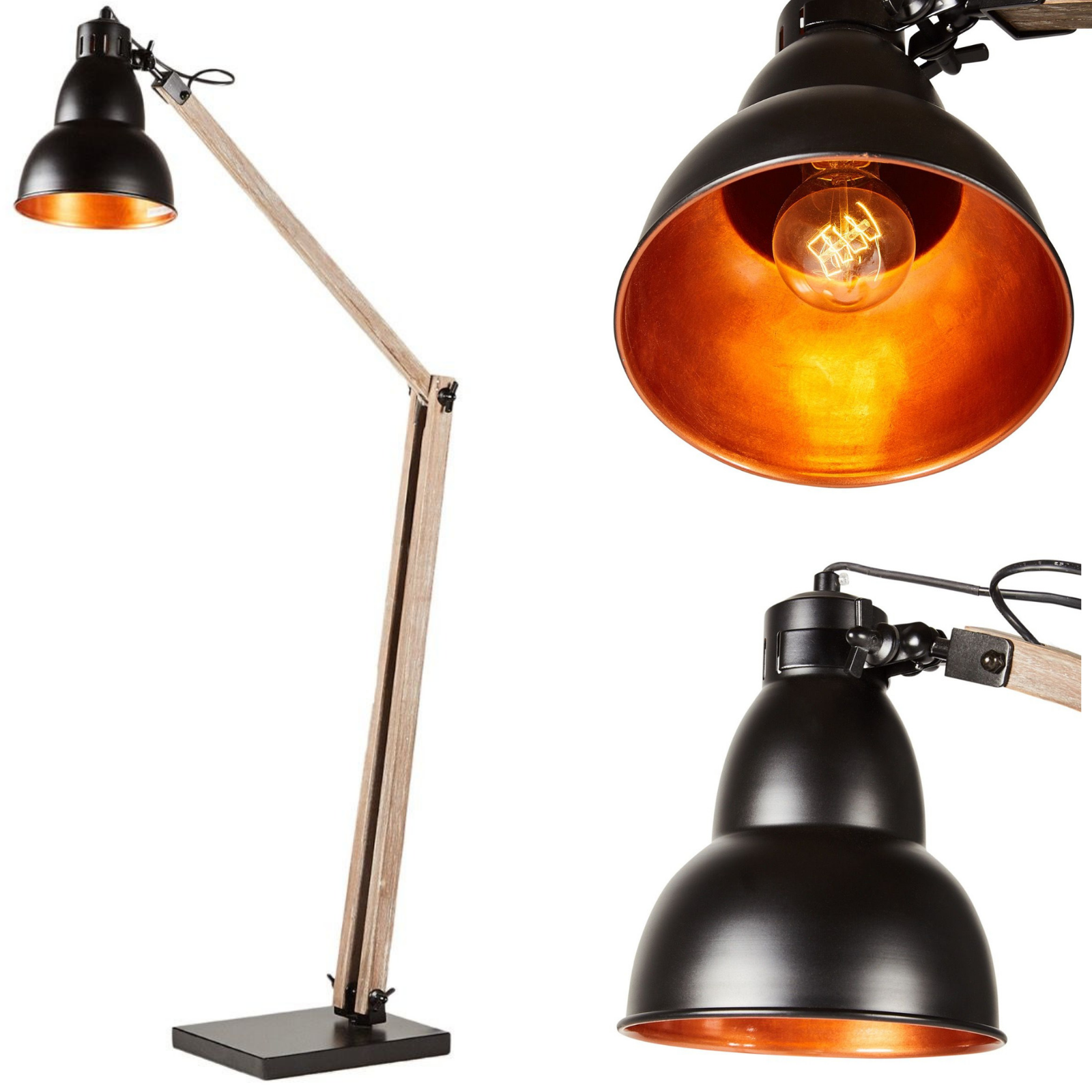Wooden Large Floor Lamp Industrial Retro Modern Adjustable Light - Matte Black V563-75090