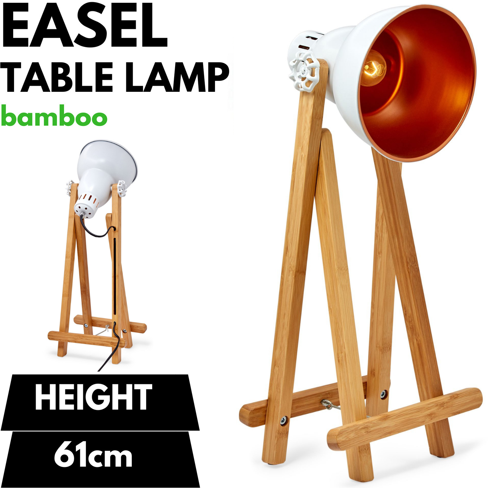 61cm Bamboo Easel Table Lamp Modern Scandi Designer Desk Light Bedroom Office V563-75136