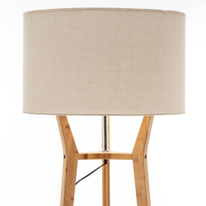 168cm Large Bamboo Wooden Tripod Floor Lamp Light Modern Linen Shade w Shelves V563-75140