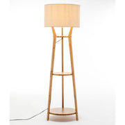 168cm Large Bamboo Wooden Tripod Floor Lamp Light Modern Linen Shade w Shelves V563-75140
