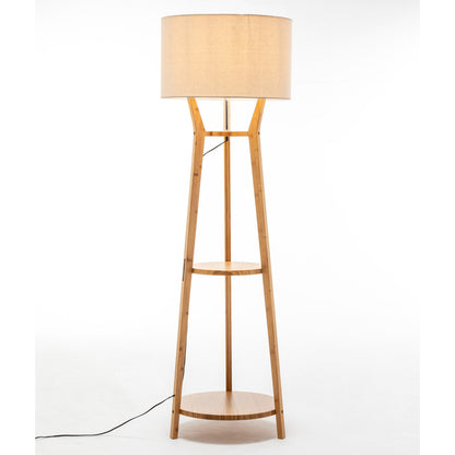168cm Large Bamboo Wooden Tripod Floor Lamp Light Modern Linen Shade w Shelves V563-75140