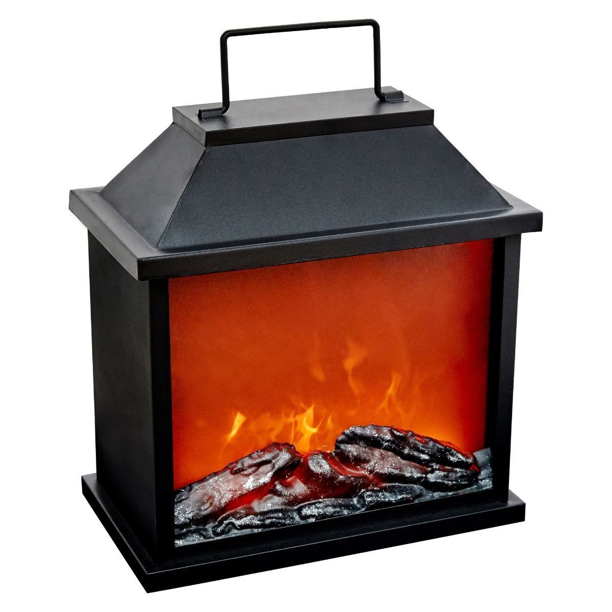 31.5cm LED Fireplace Metal/Glass Lantern Home Decor (Battery Operated) - Large V563-75149