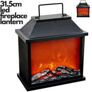 31.5cm LED Fireplace Metal/Glass Lantern Home Decor (Battery Operated) - Large V563-75149