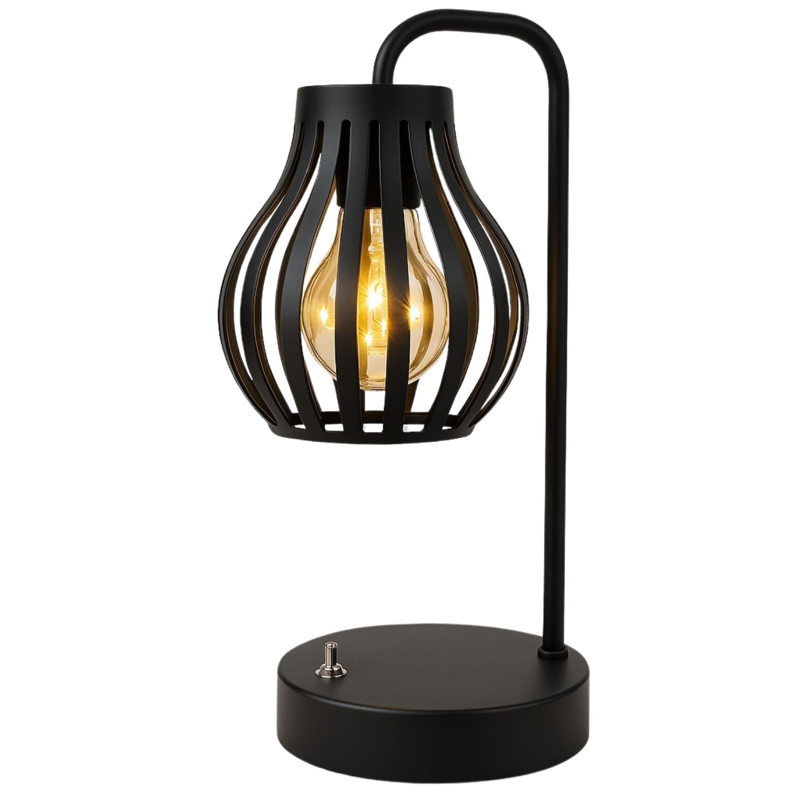 Modern Black Metal Tulip Style LED Lantern Table Desk Lamp - Battery Operated Decorative Light V563-75157A-CURVED